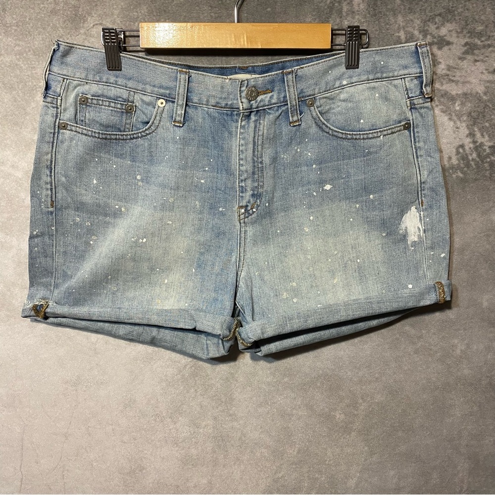 Madewell Women’s Paint Splatter Denim Shorts Sz 32 Distressed Weekend Artful